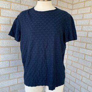 THEORY NAVY BLUE SHORT SLEEVE TOP SIZE M MADE IN TURKEY 100% COTTON